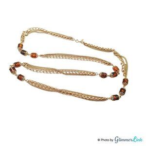 Vintage Sarah Cov Golden Lanterns Long Gold Tone Necklace